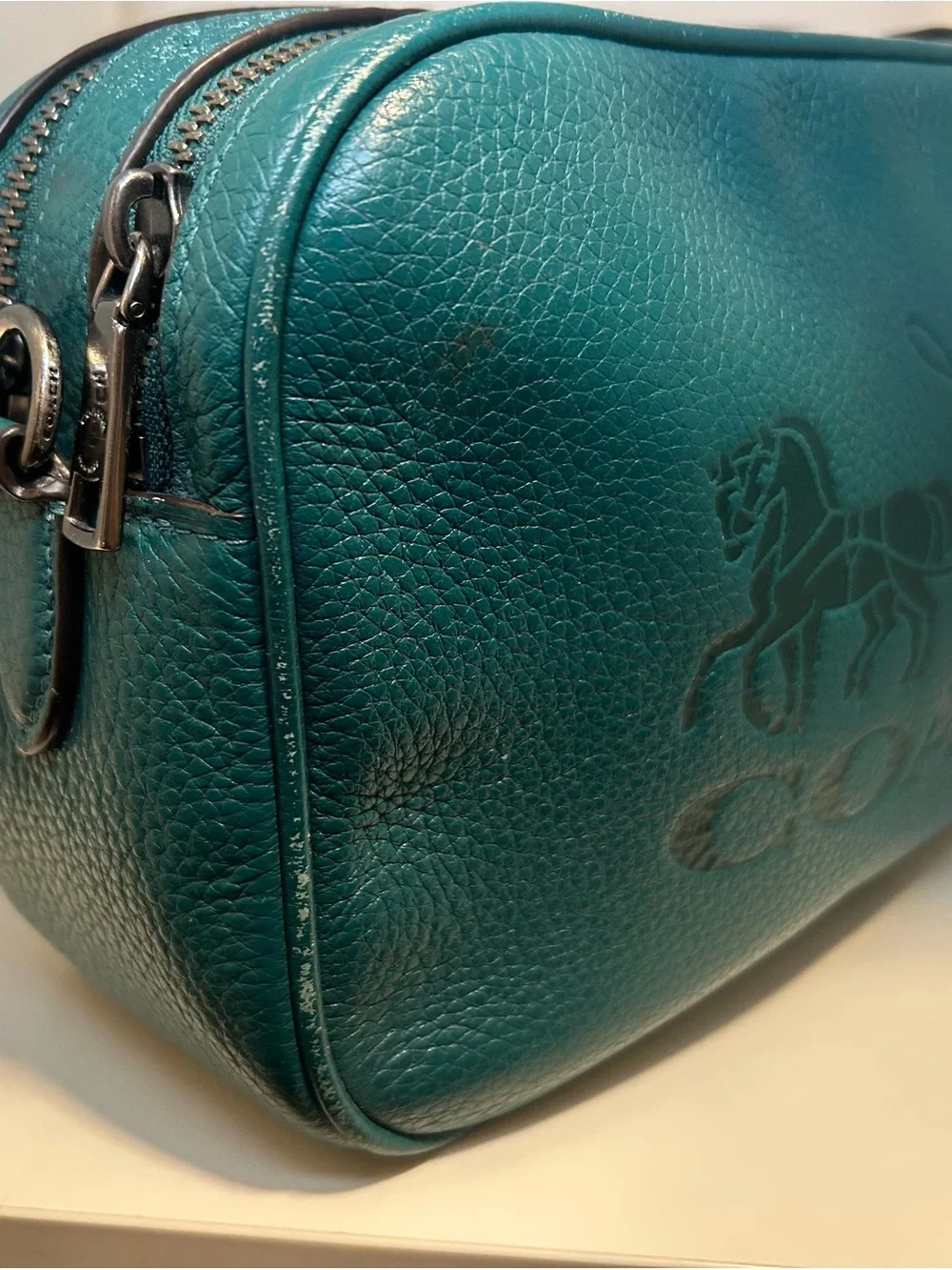 Coach Teal Jes Pebbled Leather Camera Crossbody Bag